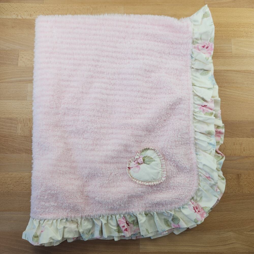 Lambs & Ivy Floral Ruffle & Pink Fleece Baby Blanket-Cottage Core
